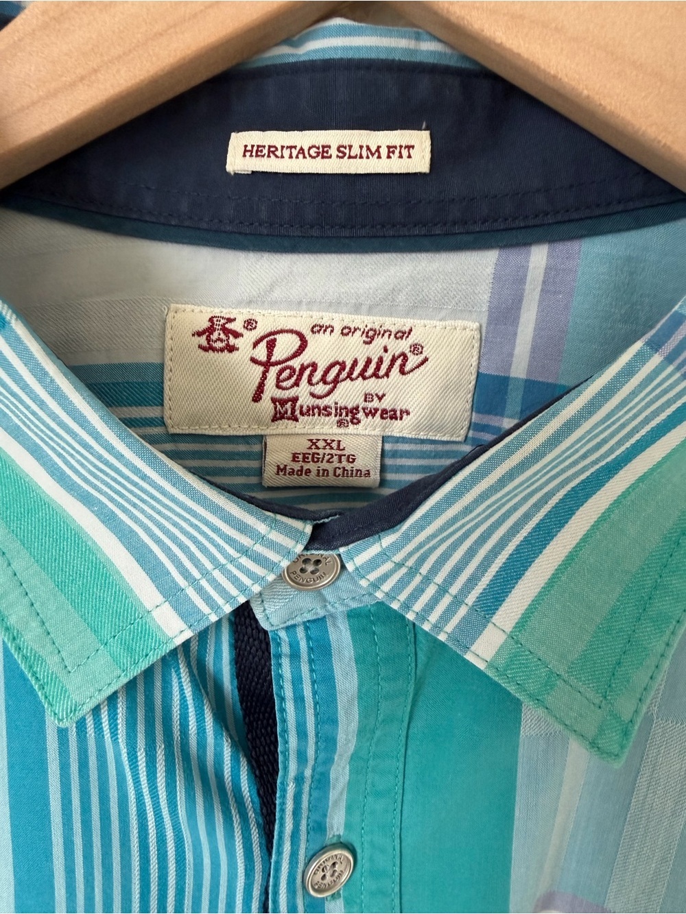Original Penguin Teal & Light Blue Plaid Botton-Up Shirt XXL - Picture 10 of 11